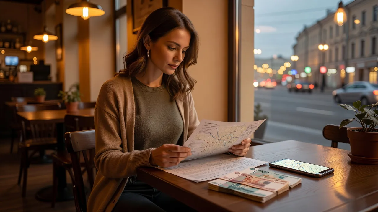 Consultation voyage Russie : itinéraire et budget sur une table de café