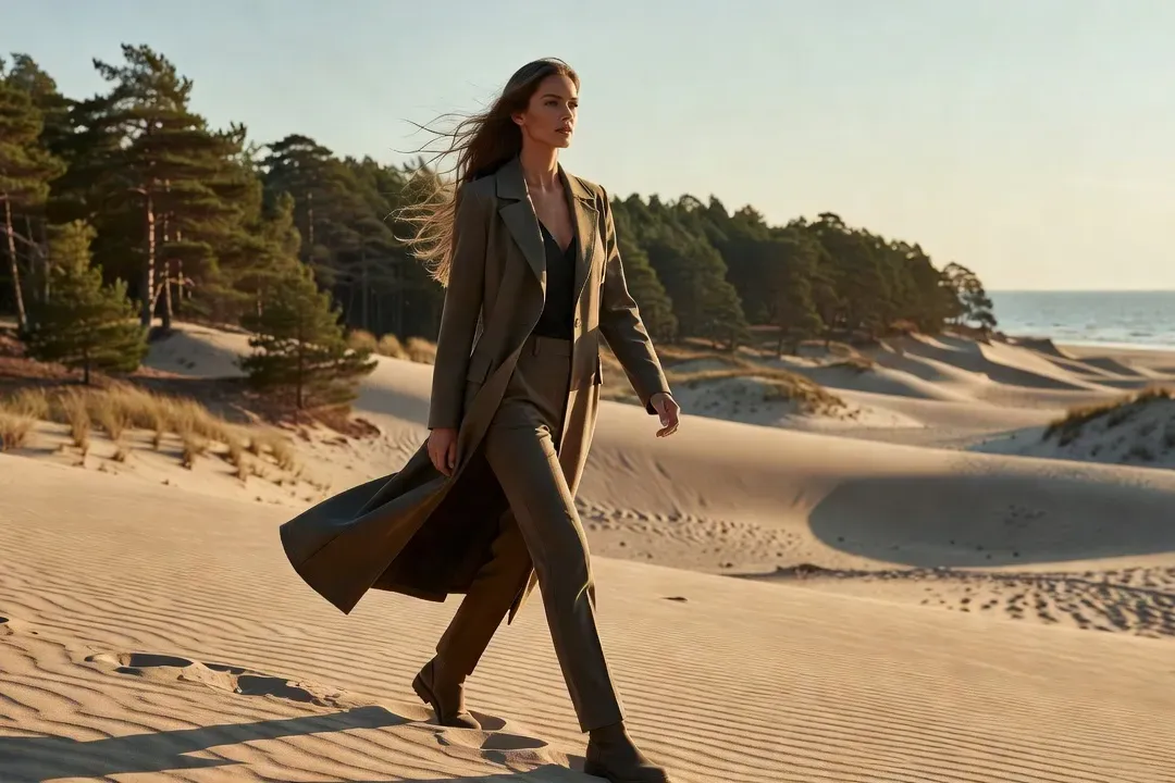 Voyageuse marchant sur les dunes de sable de la presqu'île de Courlande près de Kaliningrad