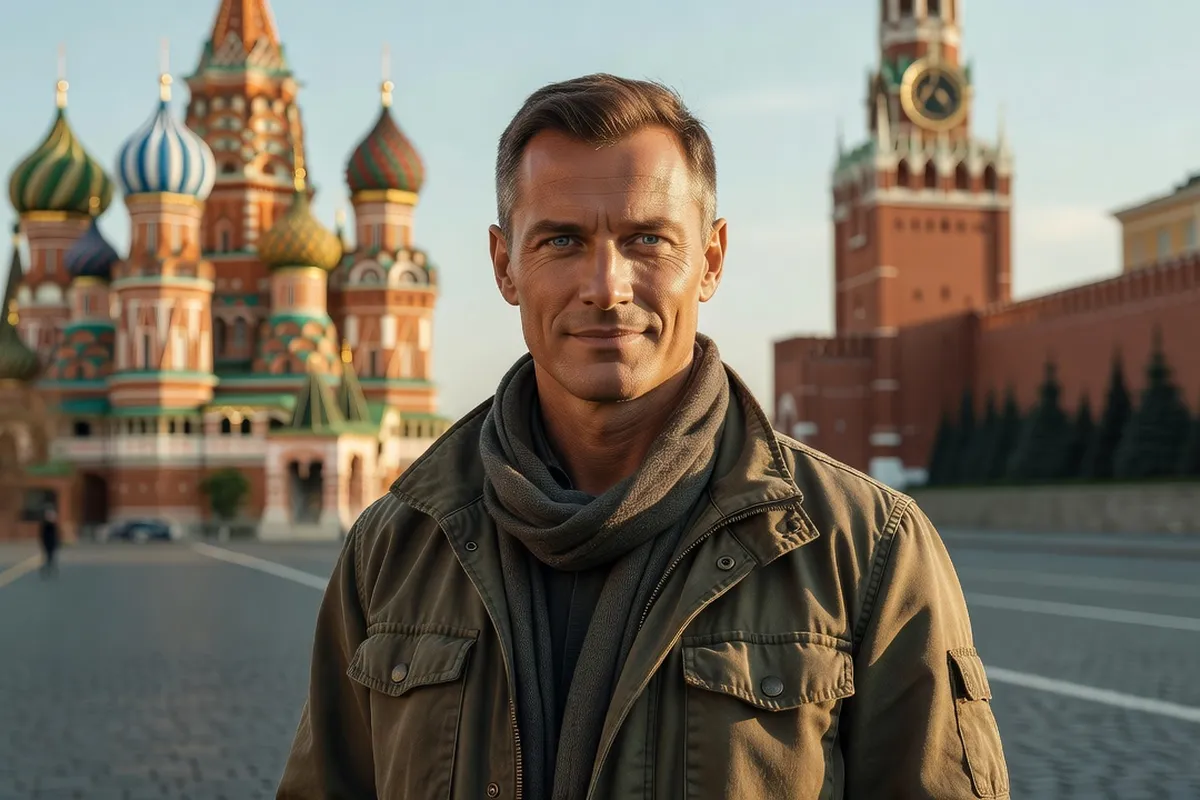 Dimitri Sokolov, guide urbain moscovite, en pleine explication devant une station de métro historique