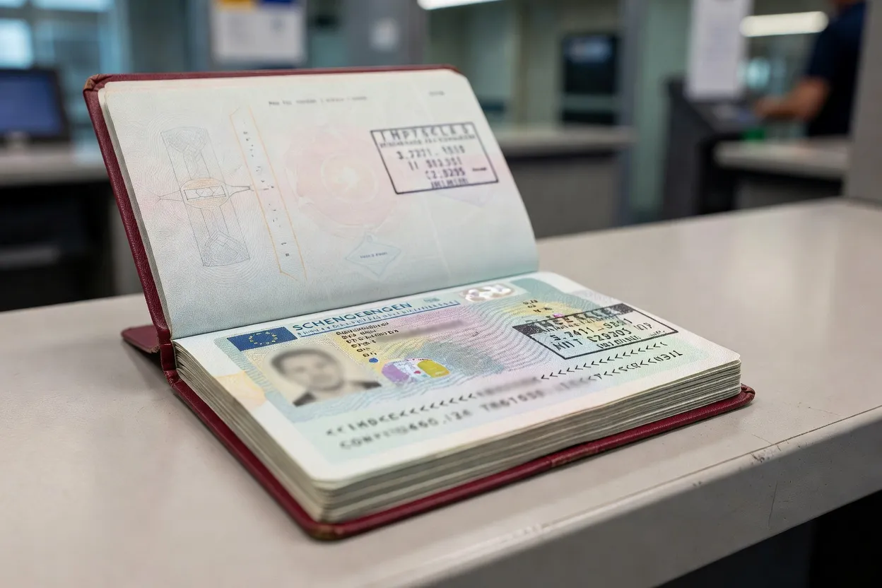 Passeport avec visa et tampon d'entrée lors d'un contrôle frontalier