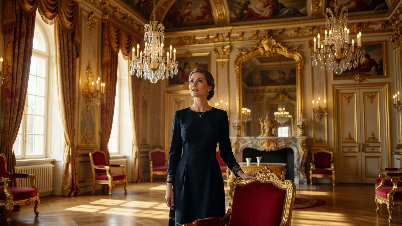 Visiteuse admirant les salons dorés d'un palais historique de Saint-Pétersbourg